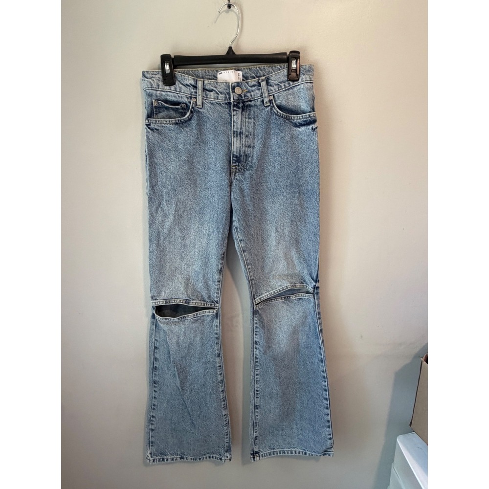 ASOS DESIGN Women Light Wash Knee Slit Flare Jeans W30 L32 High Rise Denim